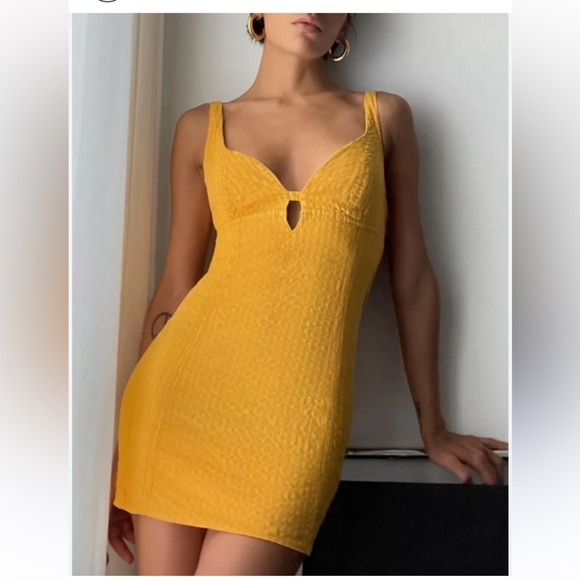 URBAN OUTFITTERS WHY NOT SEERSUCKER MINI DRESS EMPIRE WAIST SIDE ZIP CUTOUT BUST - Picture 2 of 16